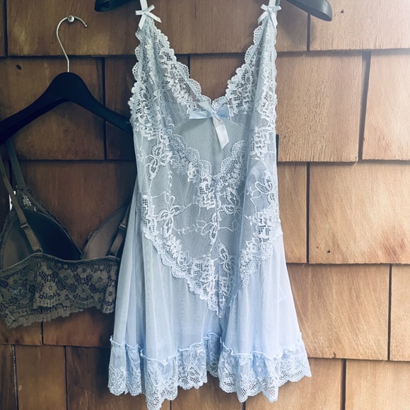 Fashion Nova Set Bundle Sheer Lace Blue Babydoll & Lace Khaki Pullover Bra Sz L - Picture 4 of 16